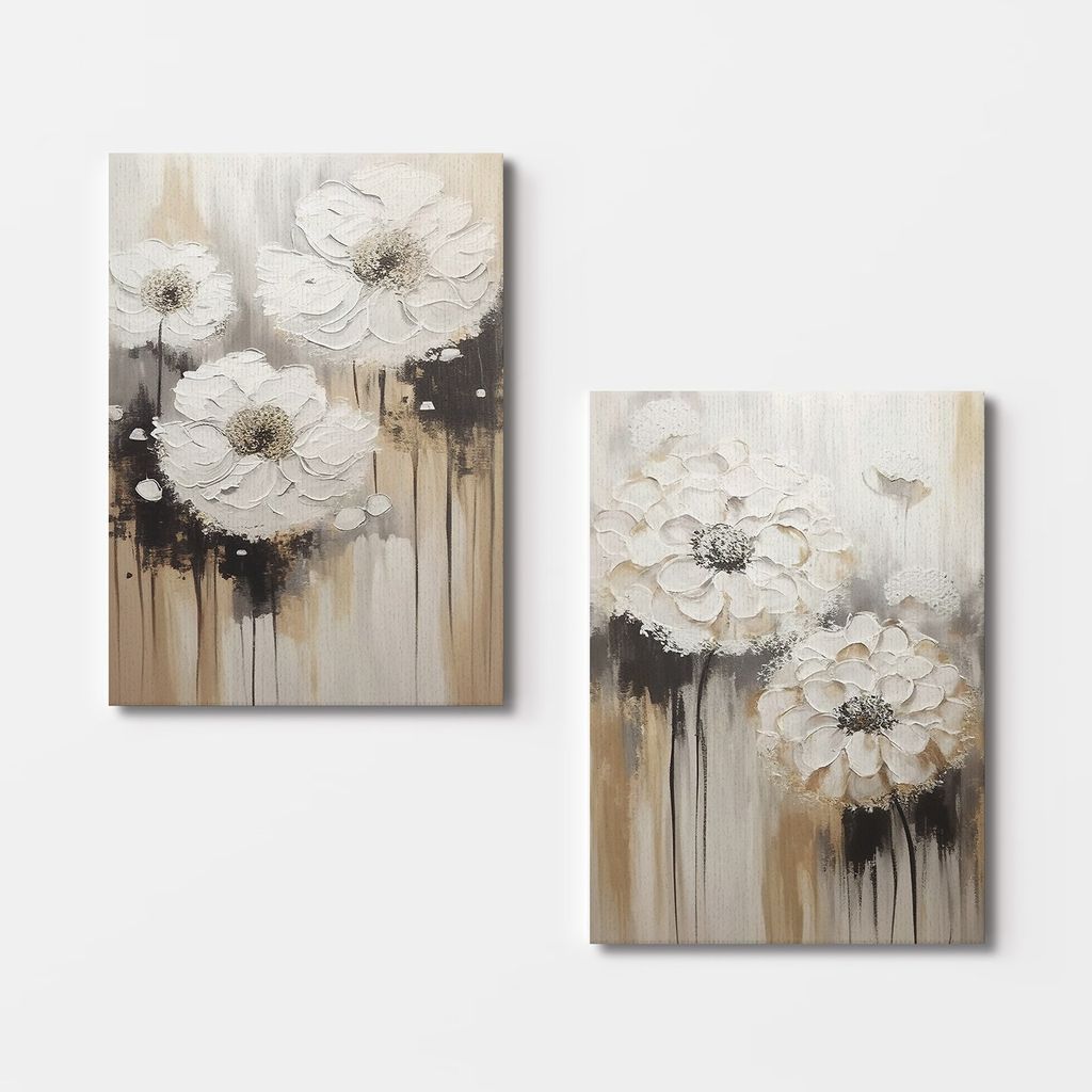 Falikép szett, 2 db, virágok, fehér - barna - fekete, 50x70 cm - Butopêa termék 2. képe